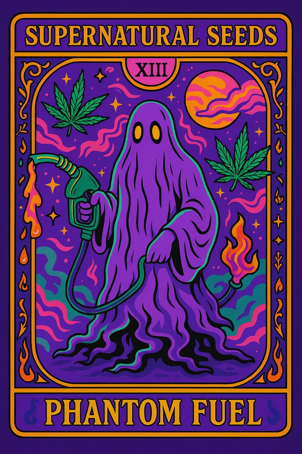 Phantom Fuel Halloween cannabis strain tarot card design – limited edition spooky hybrid Ghost OG x Rocket Fuel